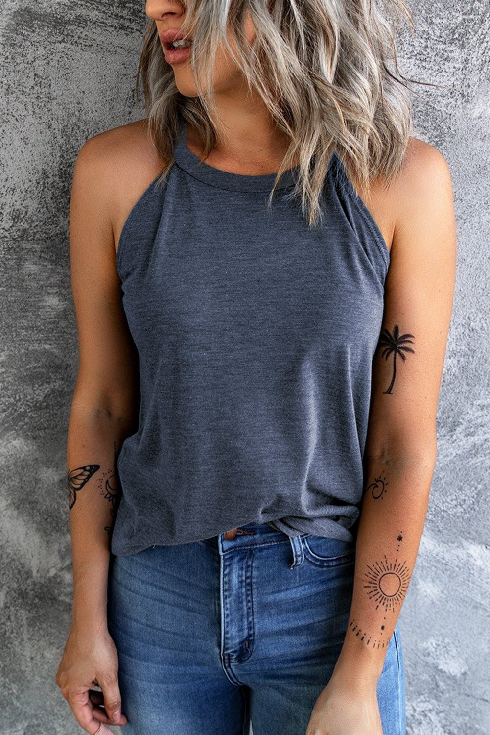 Curved Hem High Neck Tank Global Village Kailua Boutique