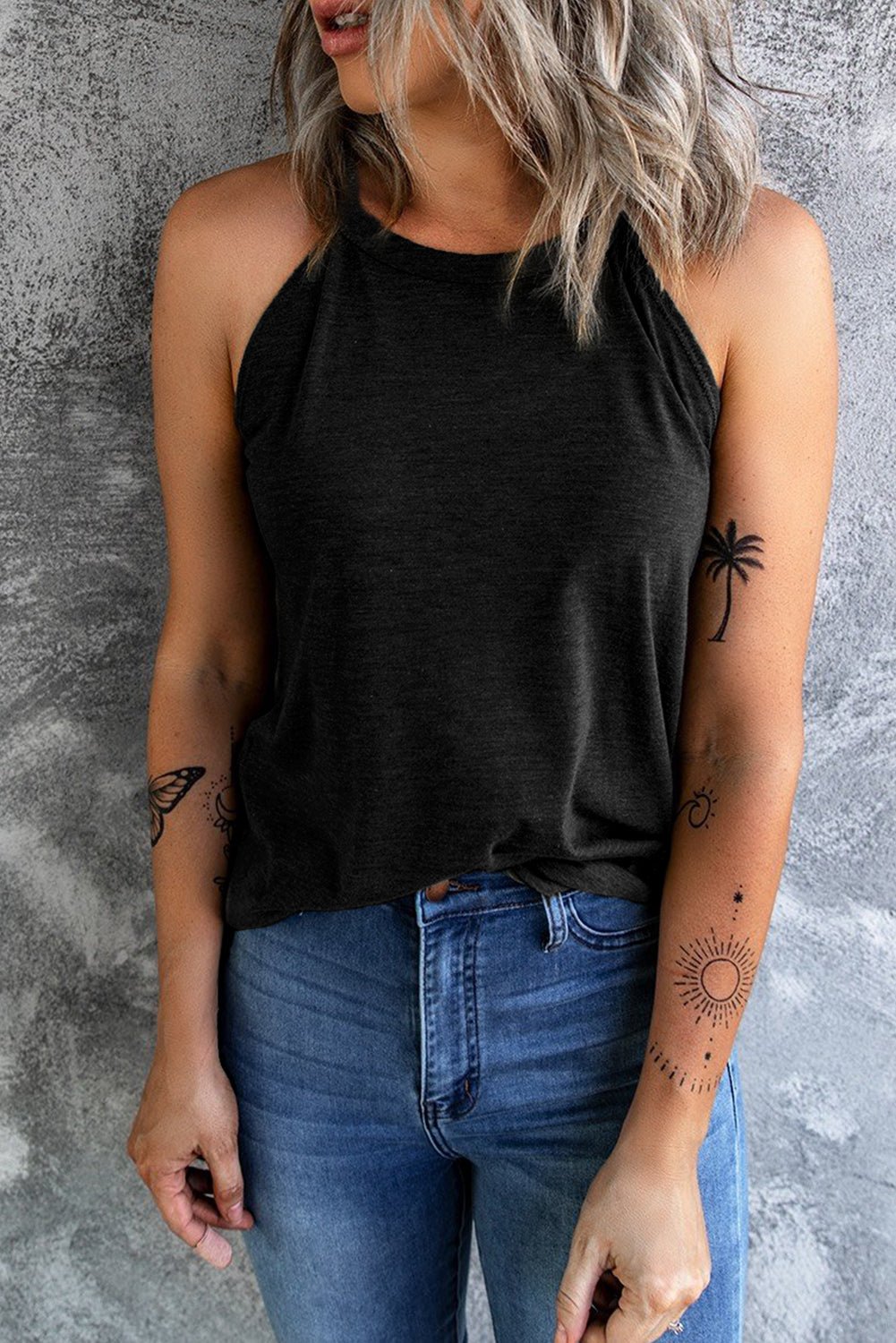 Curved Hem High Neck Tank Global Village Kailua Boutique