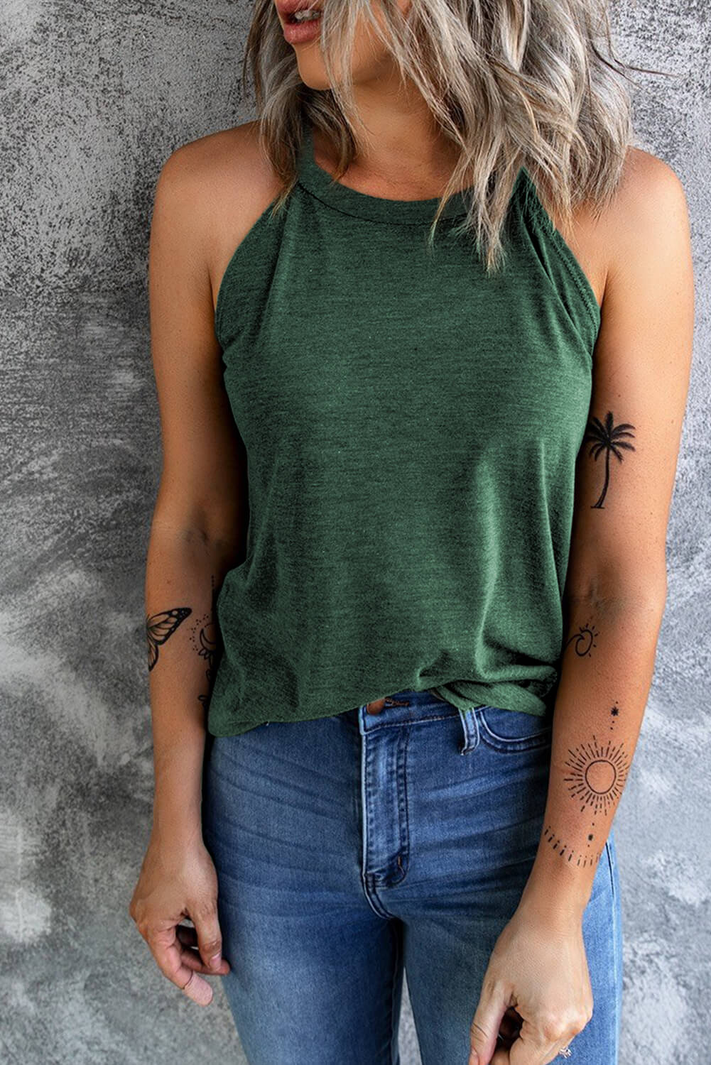 Curved Hem High Neck Tank Global Village Kailua Boutique