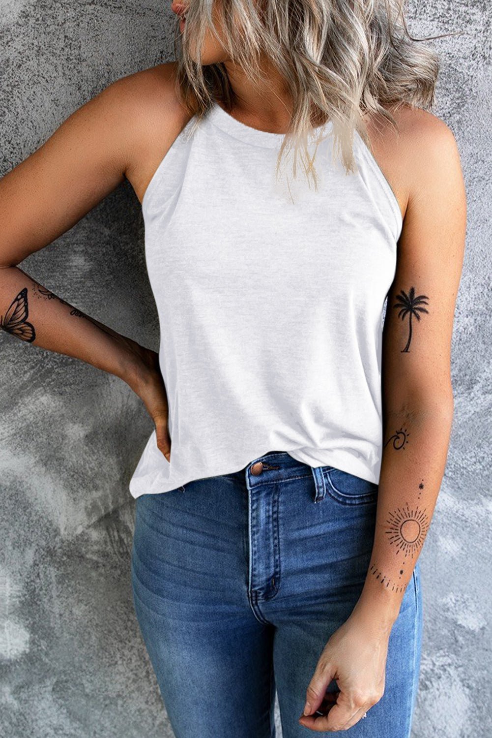 Curved Hem High Neck Tank Global Village Kailua Boutique