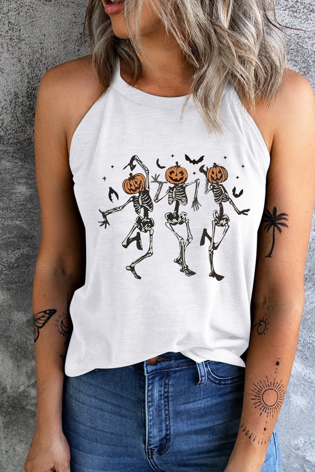 Dancing Pumpkin Head Skeleton Graphic Tank - Global Village Kailua Boutique