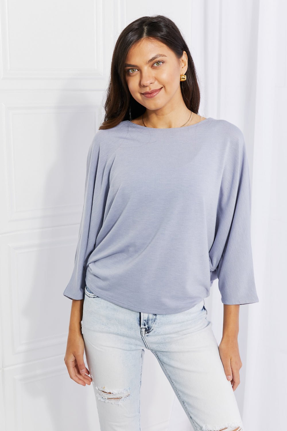 Dolman Sleeve Top Misty Blue - Global Village Kailua Boutique
