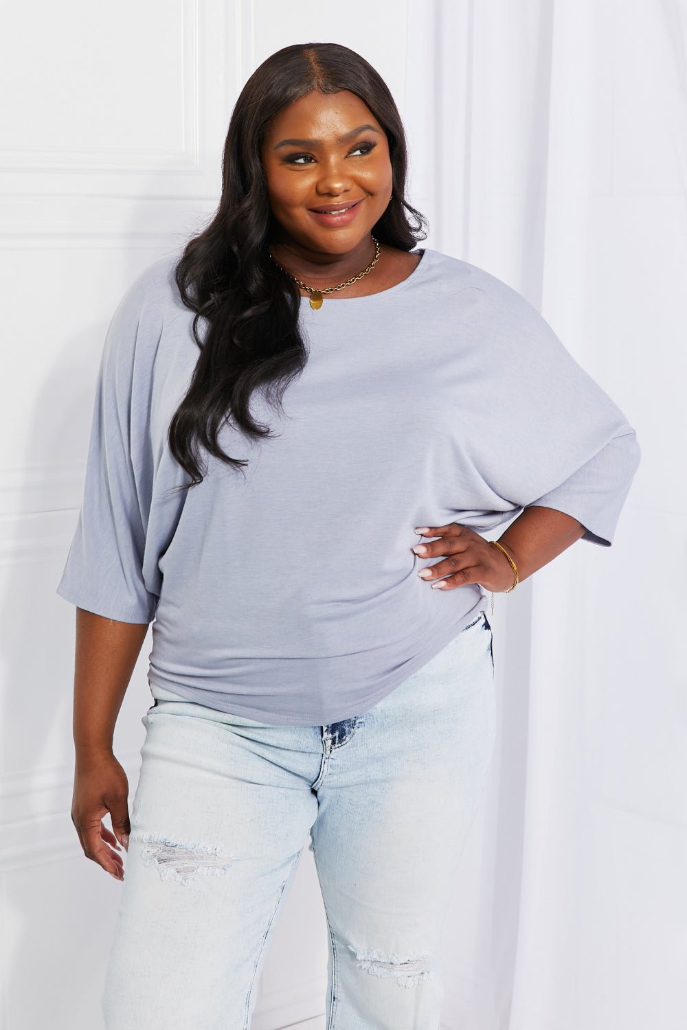 Dolman Sleeve Top Misty Blue - Global Village Kailua Boutique
