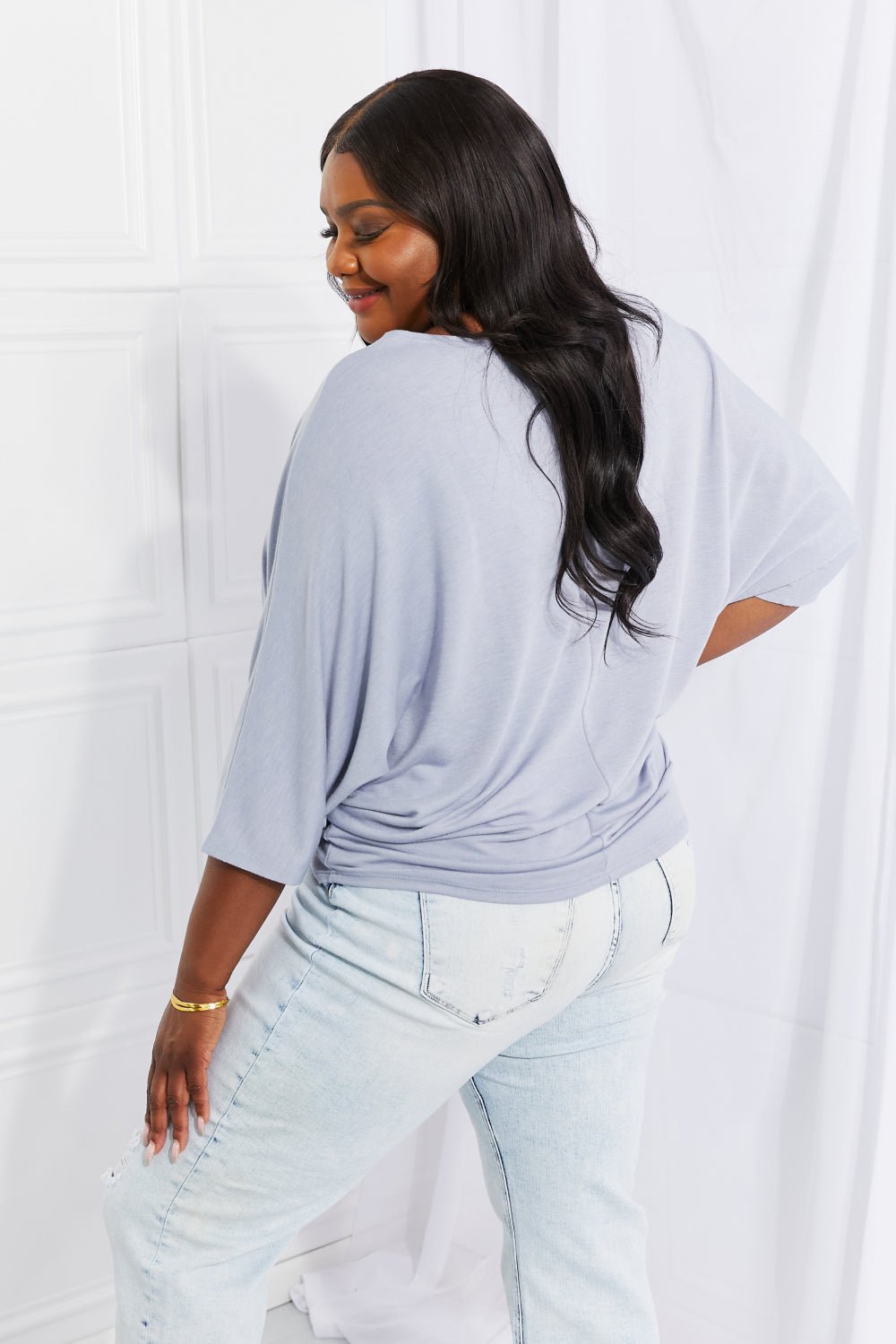 Dolman Sleeve Top Misty Blue - Global Village Kailua Boutique