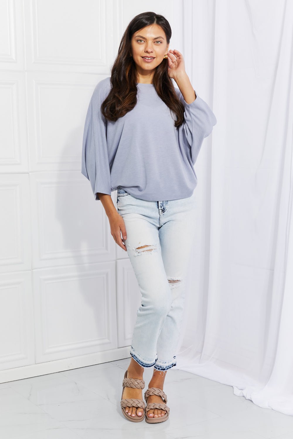 Dolman Sleeve Top Misty Blue - Global Village Kailua Boutique