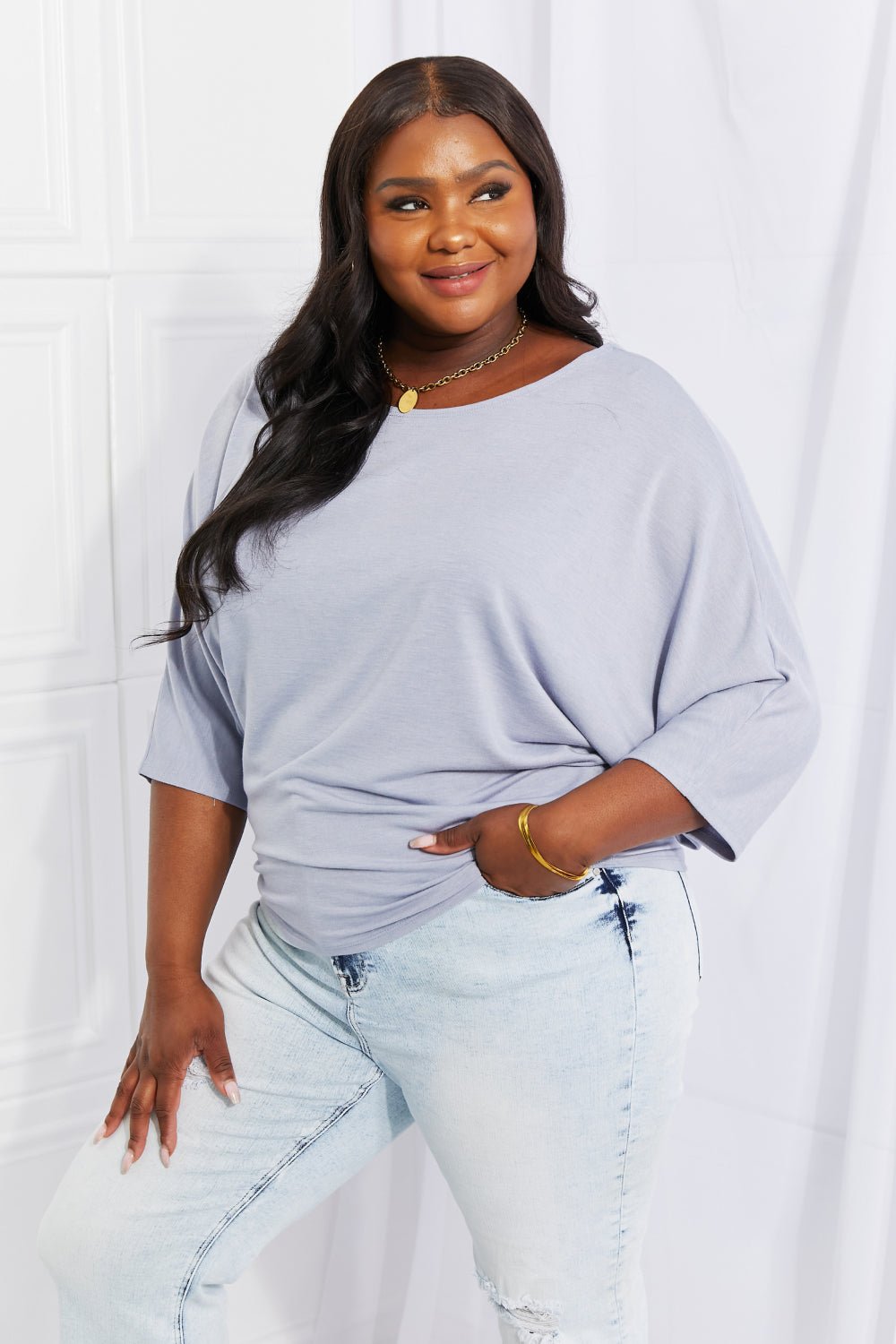 Dolman Sleeve Top Misty Blue - Global Village Kailua Boutique