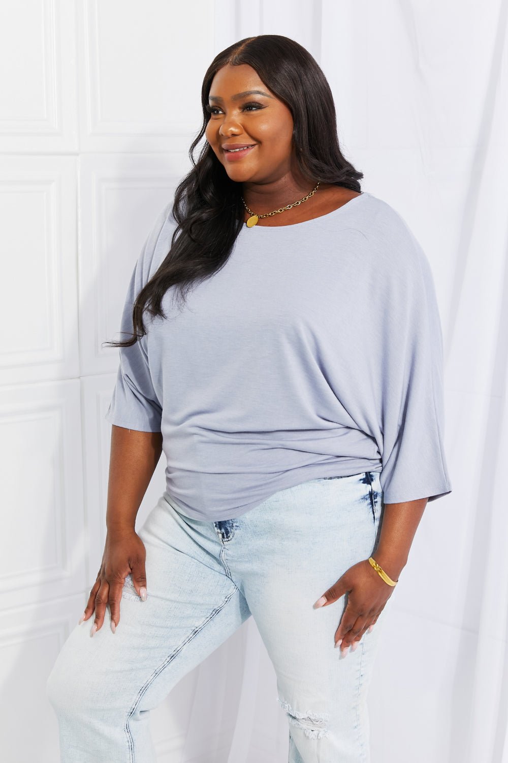 Dolman Sleeve Top Misty Blue - Global Village Kailua Boutique