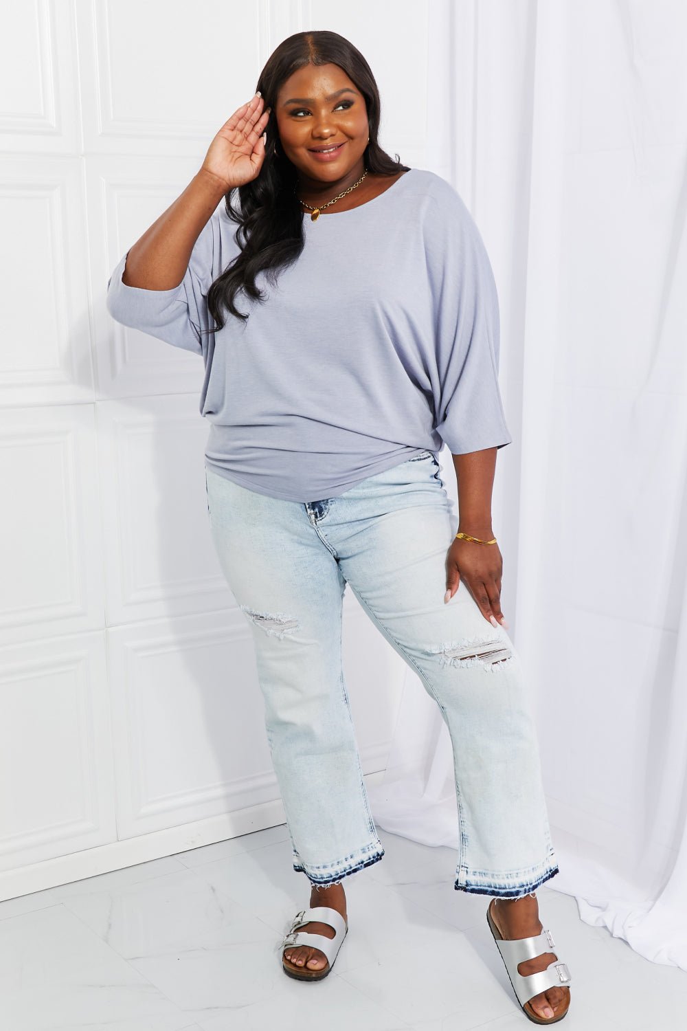 Dolman Sleeve Top Misty Blue - Global Village Kailua Boutique