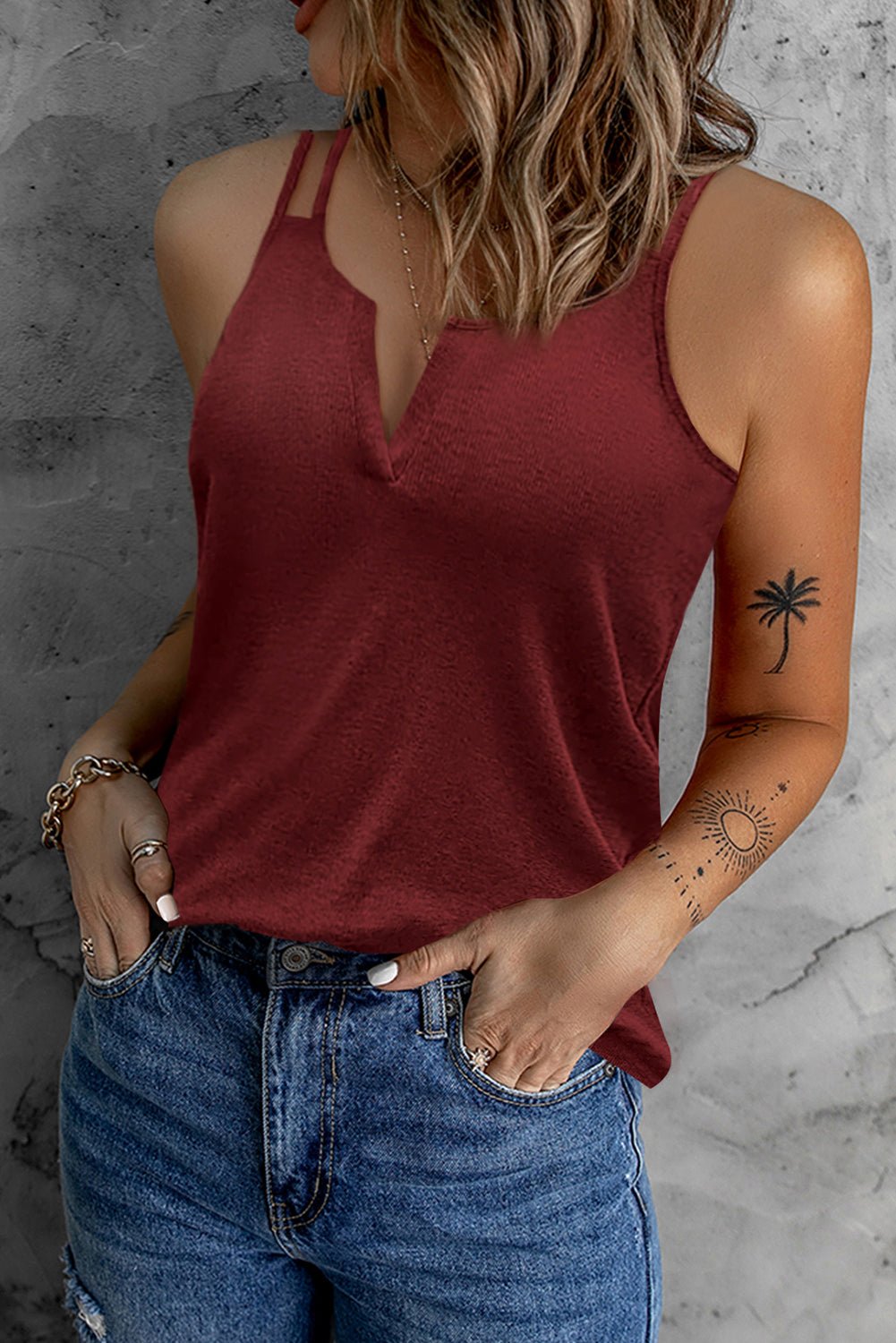 Double-Strap Notched Front Tank - Global Village Kailua Boutique