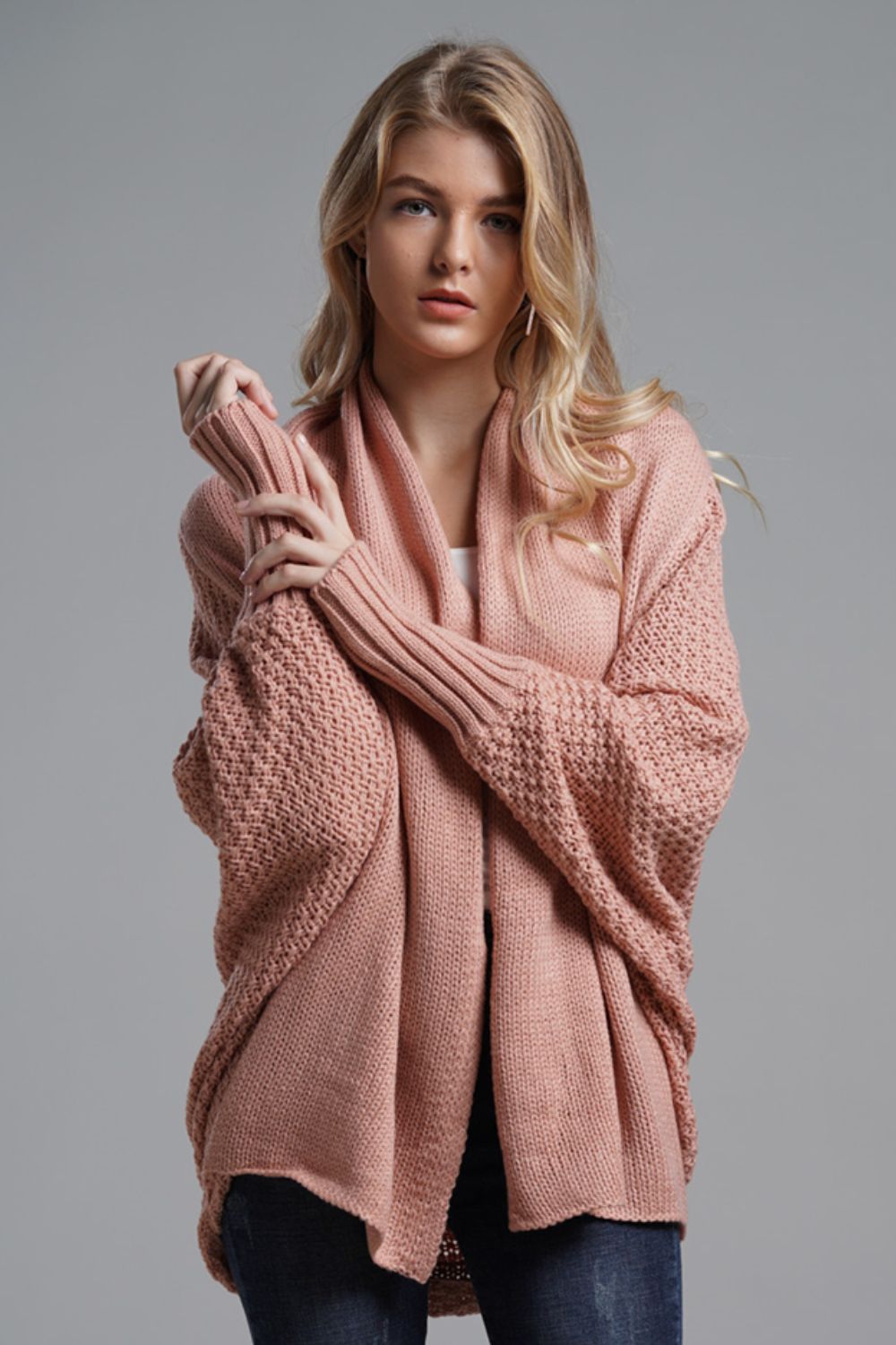 Double Take Dolman Sleeve Open Front Ribbed Trim Longline Cardigan - Global Village Kailua Boutique