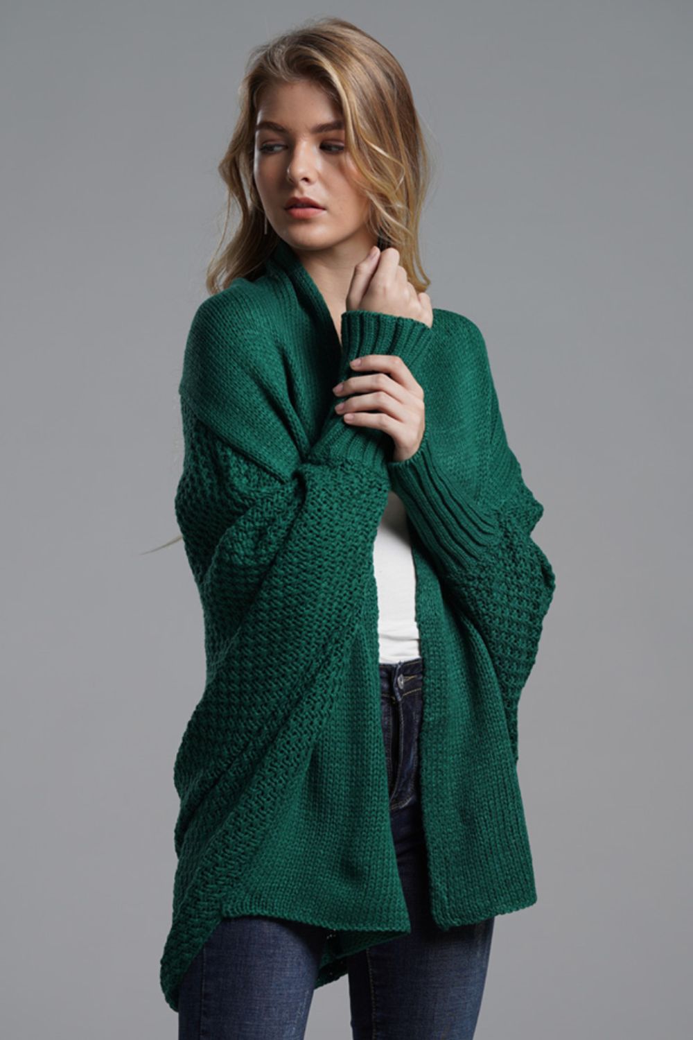 Double Take Dolman Sleeve Open Front Ribbed Trim Longline Cardigan - Global Village Kailua Boutique