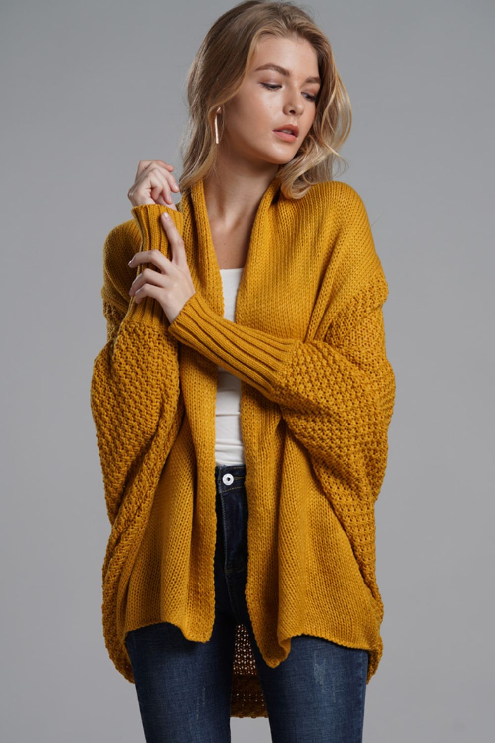 Double Take Dolman Sleeve Open Front Ribbed Trim Longline Cardigan - Global Village Kailua Boutique