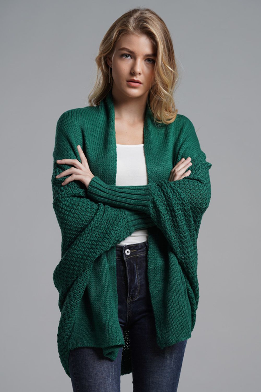 Double Take Dolman Sleeve Open Front Ribbed Trim Longline Cardigan - Global Village Kailua Boutique