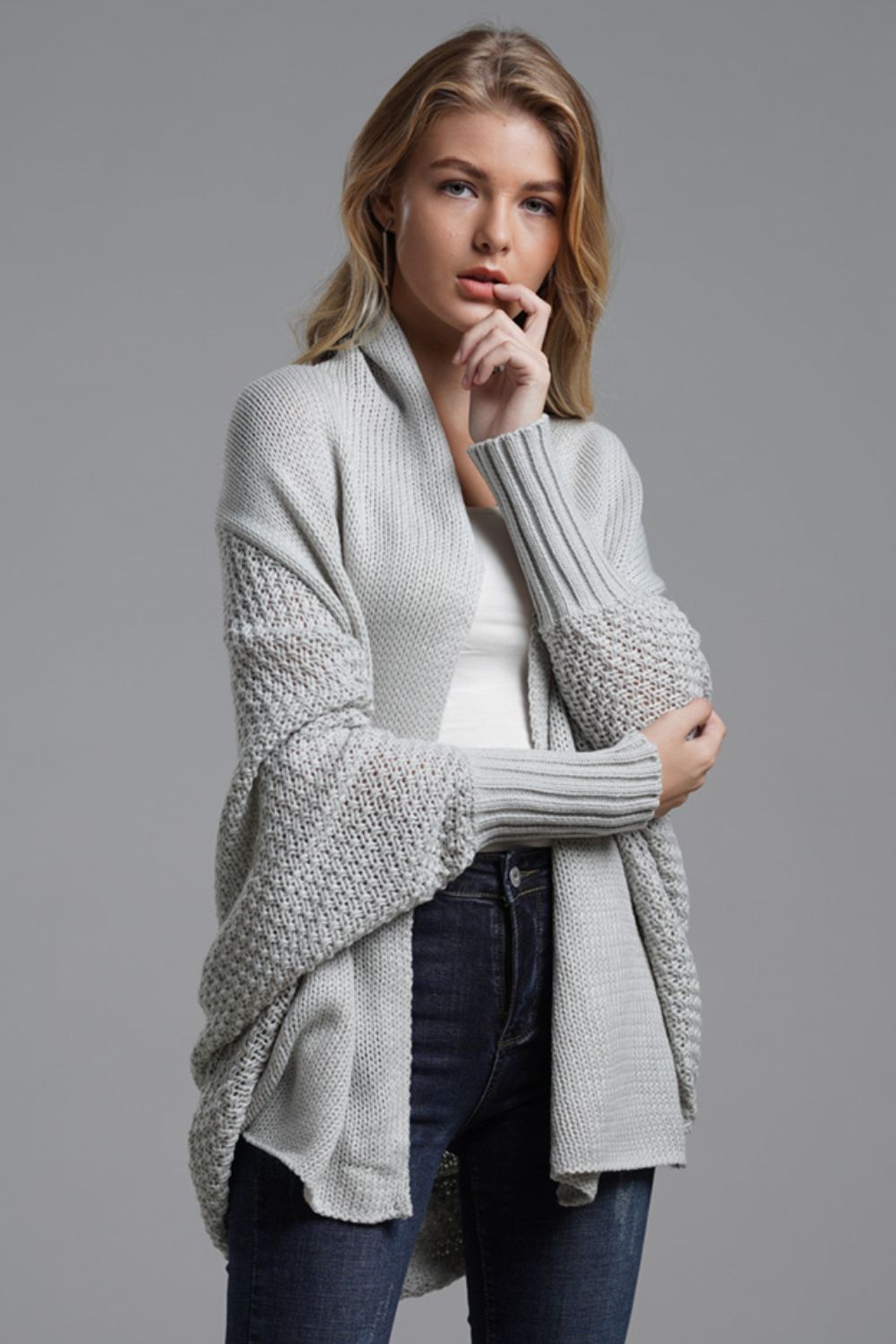 Double Take Dolman Sleeve Open Front Ribbed Trim Longline Cardigan - Global Village Kailua Boutique