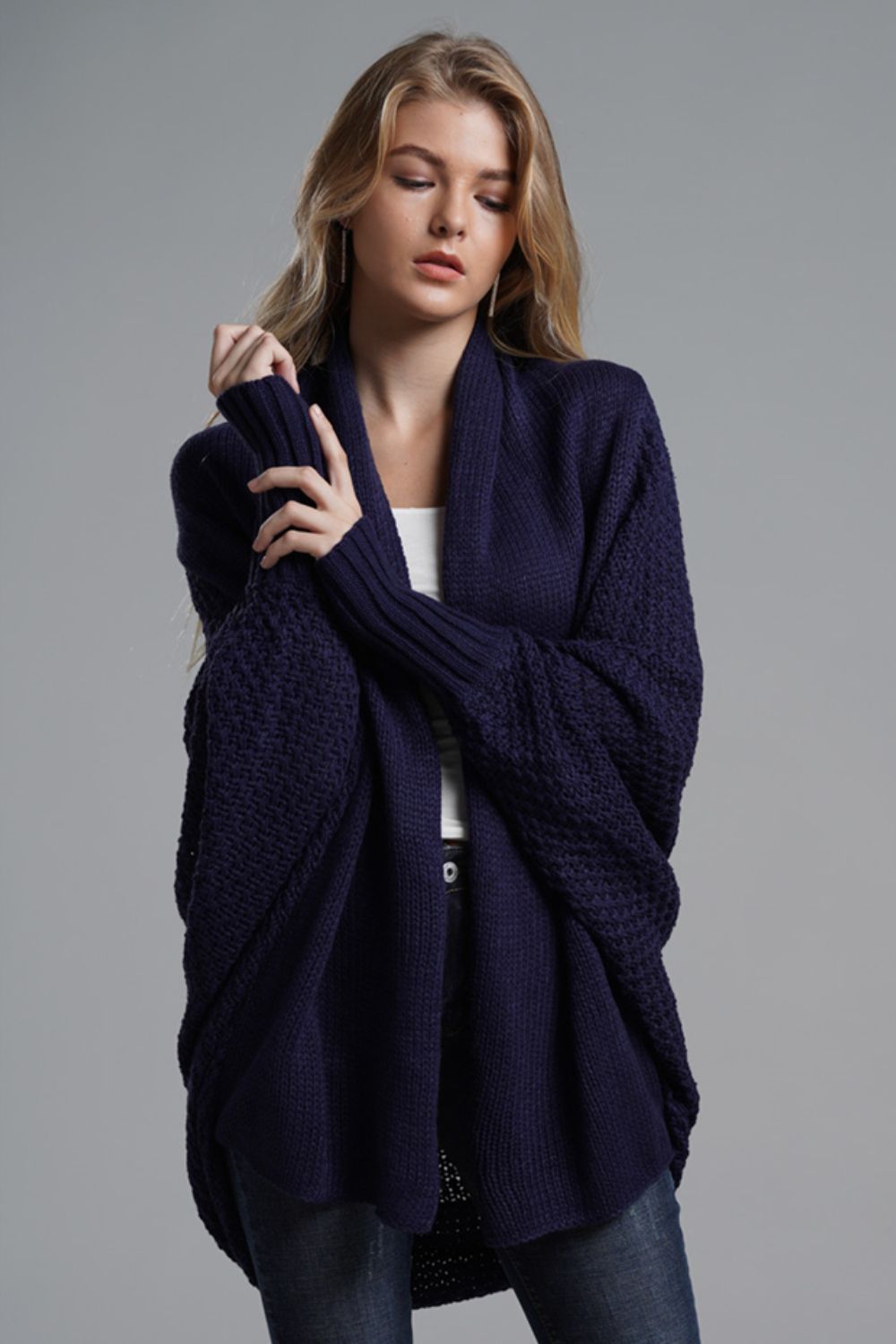 Double Take Dolman Sleeve Open Front Ribbed Trim Longline Cardigan - Global Village Kailua Boutique