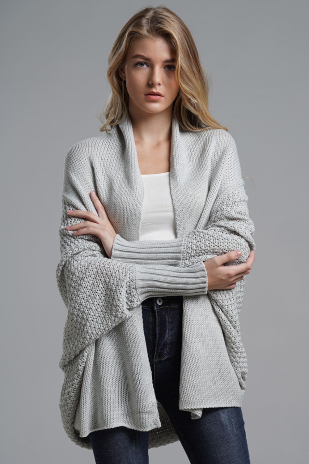 Double Take Dolman Sleeve Open Front Ribbed Trim Longline Cardigan - Global Village Kailua Boutique
