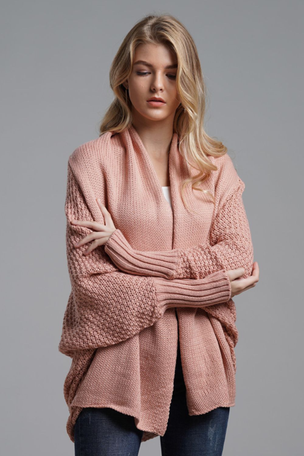Double Take Dolman Sleeve Open Front Ribbed Trim Longline Cardigan - Global Village Kailua Boutique