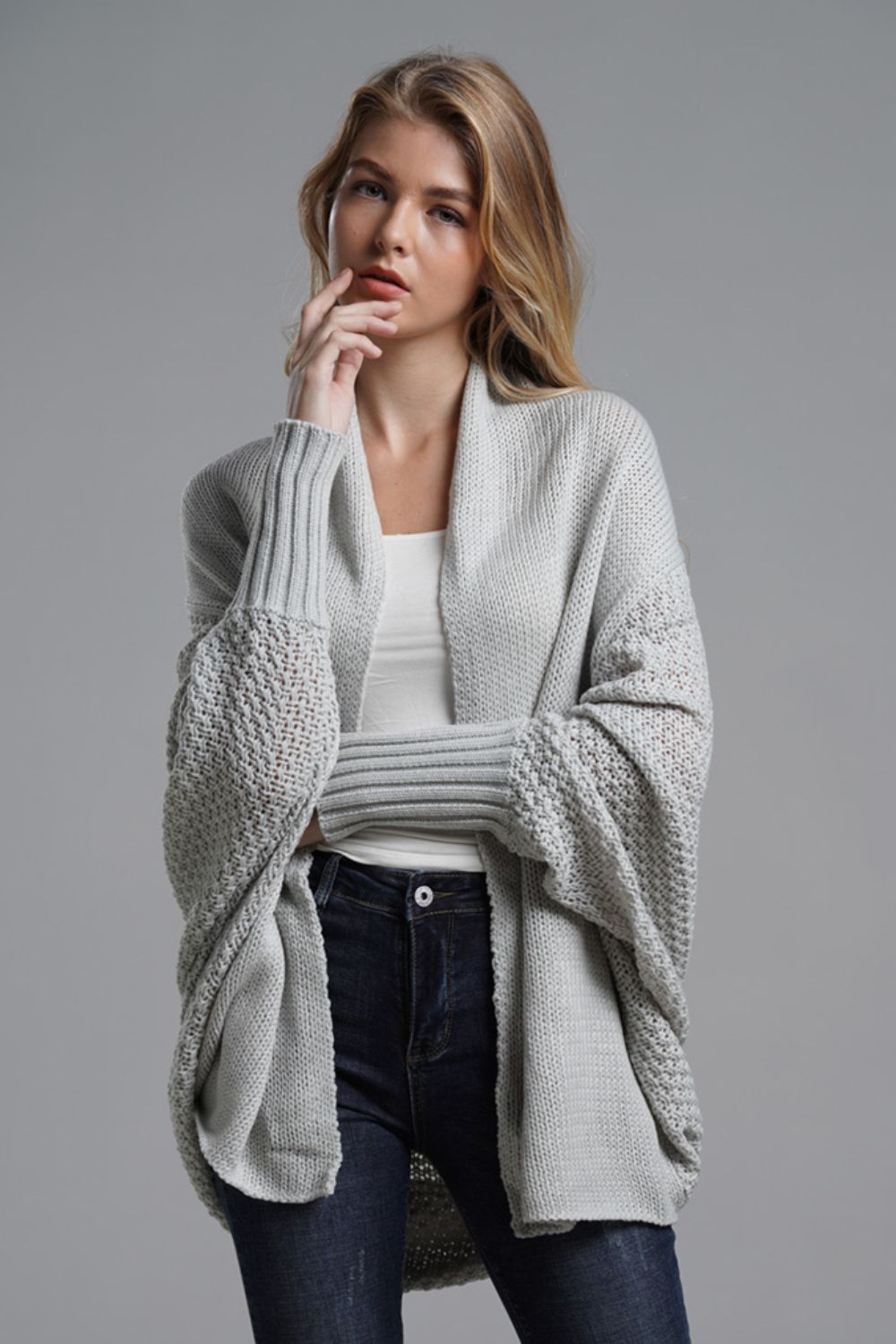 Double Take Dolman Sleeve Open Front Ribbed Trim Longline Cardigan - Global Village Kailua Boutique