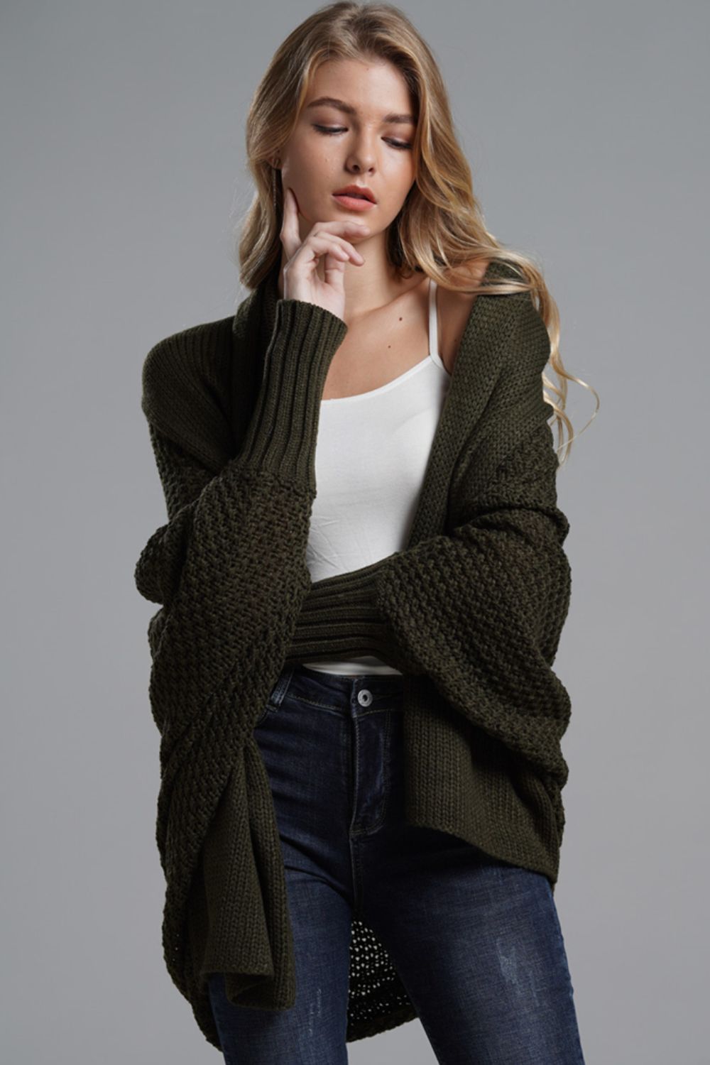 Double Take Dolman Sleeve Open Front Ribbed Trim Longline Cardigan - Global Village Kailua Boutique