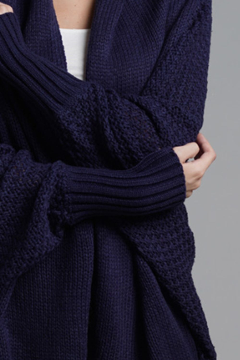 Double Take Dolman Sleeve Open Front Ribbed Trim Longline Cardigan - Global Village Kailua Boutique