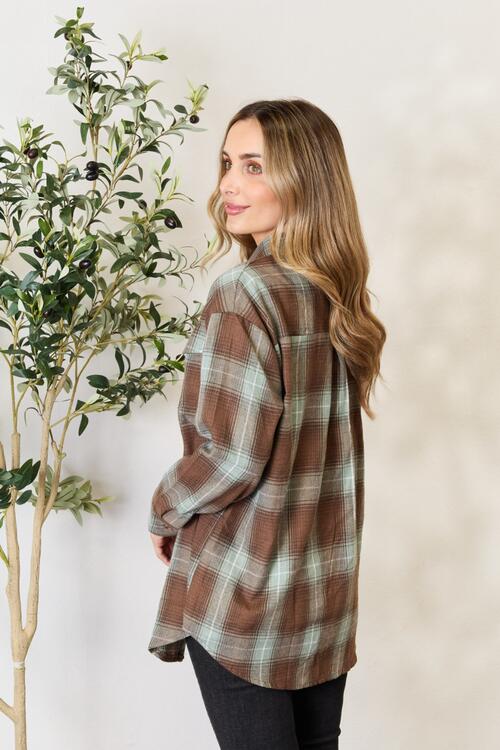 Double Take Plaid Dropped Shoulder Shirt - Global Village Kailua Boutique