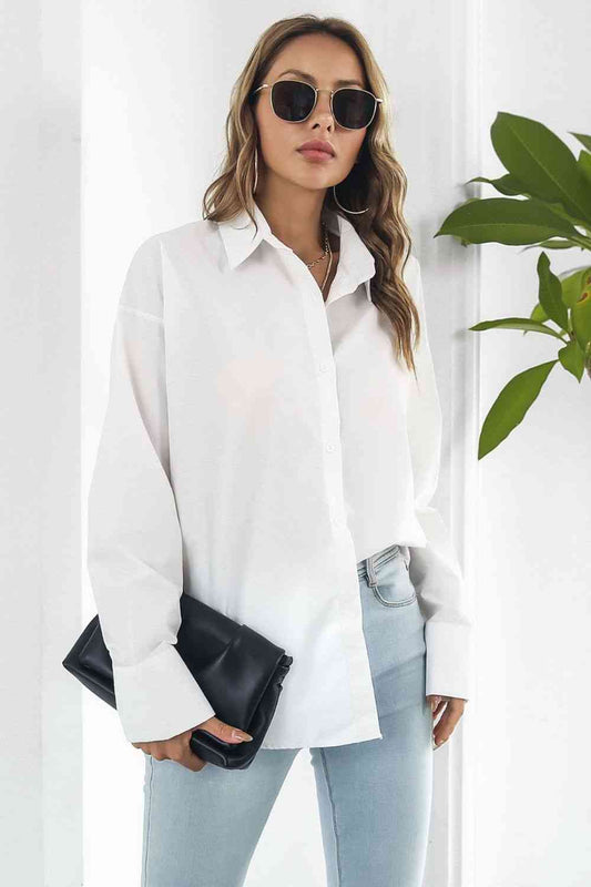 Dropped Shoulder Longline Collar Shirt Global Village Kailua Boutique