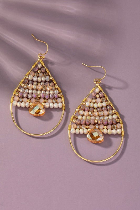Faceted glass beaded teardrop hoop earrings - Global Village Kailua Boutique