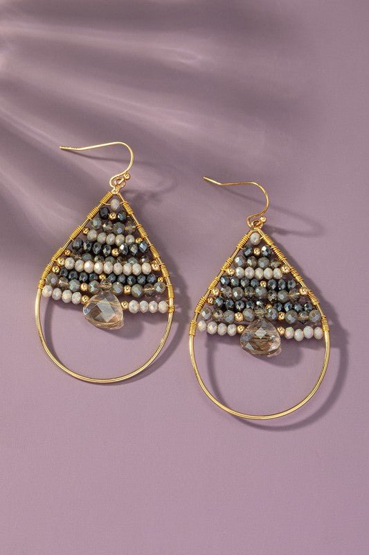 Faceted glass beaded teardrop hoop earrings - Global Village Kailua Boutique