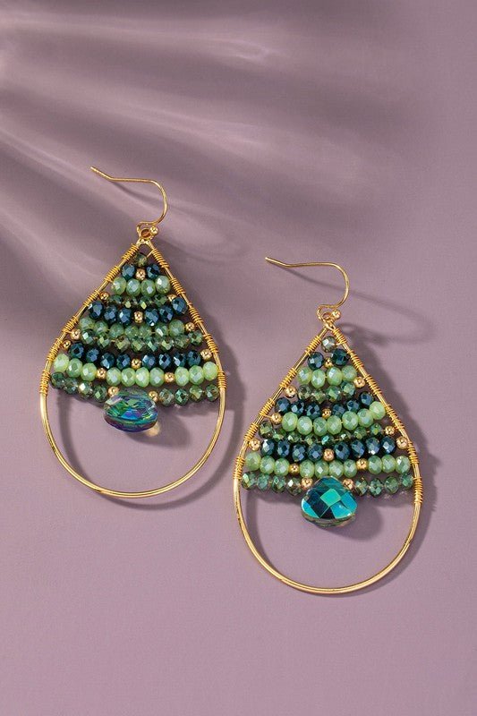 Faceted glass beaded teardrop hoop earrings - Global Village Kailua Boutique