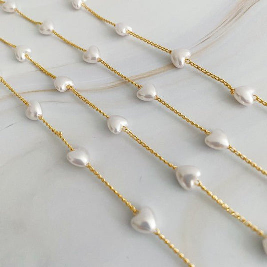 Faux Pearl Heart Long Chain Necklace - Global Village Kailua Boutique