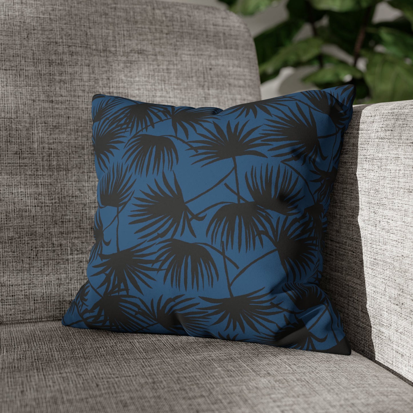 Faux Suede Square Pillow Case Fan Palm Indigo (4 sizes) - Global Village Kailua Boutique