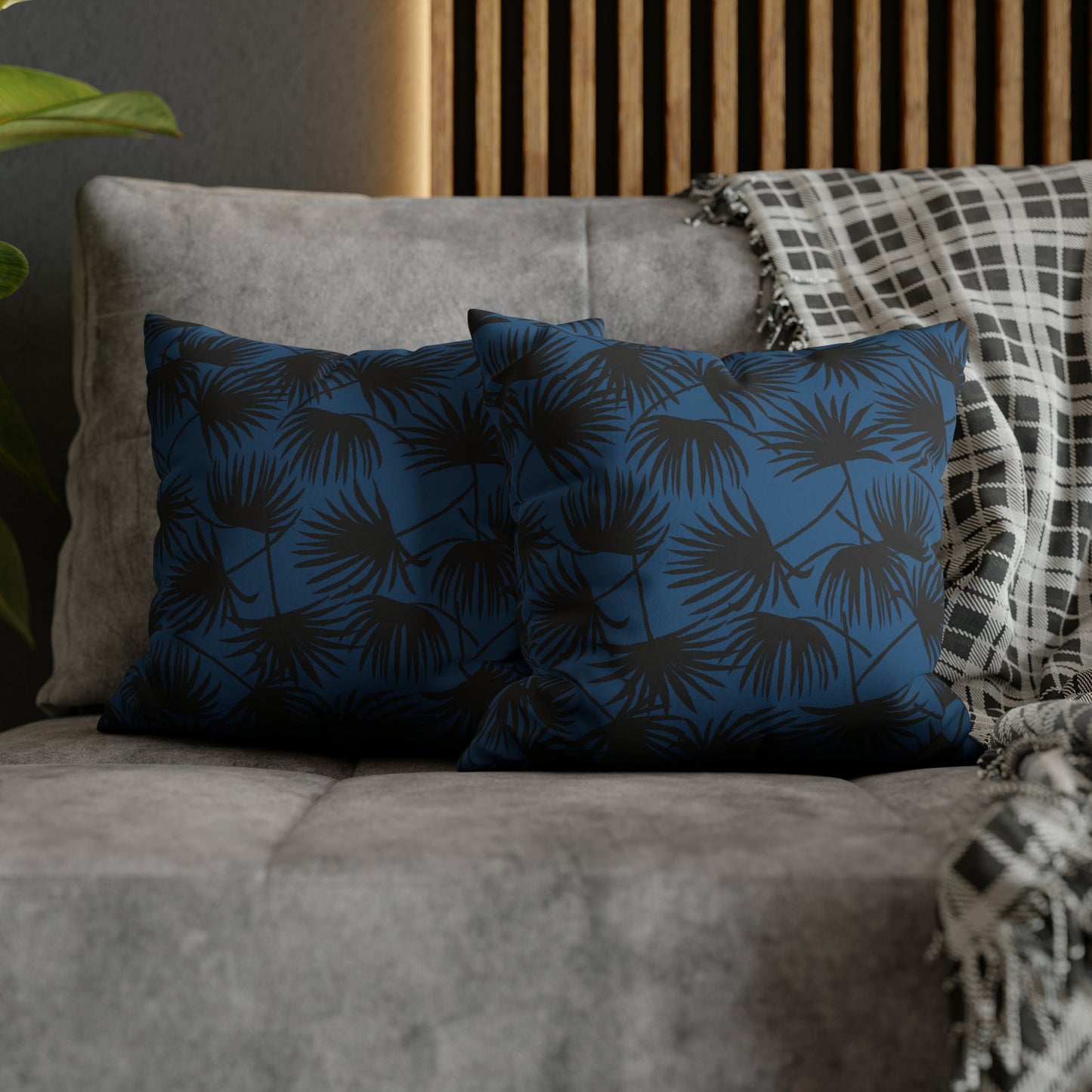Faux Suede Square Pillow Case Fan Palm Indigo (4 sizes) - Global Village Kailua Boutique