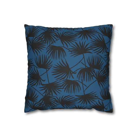 Faux Suede Square Pillow Case Fan Palm Indigo (4 sizes) - Global Village Kailua Boutique