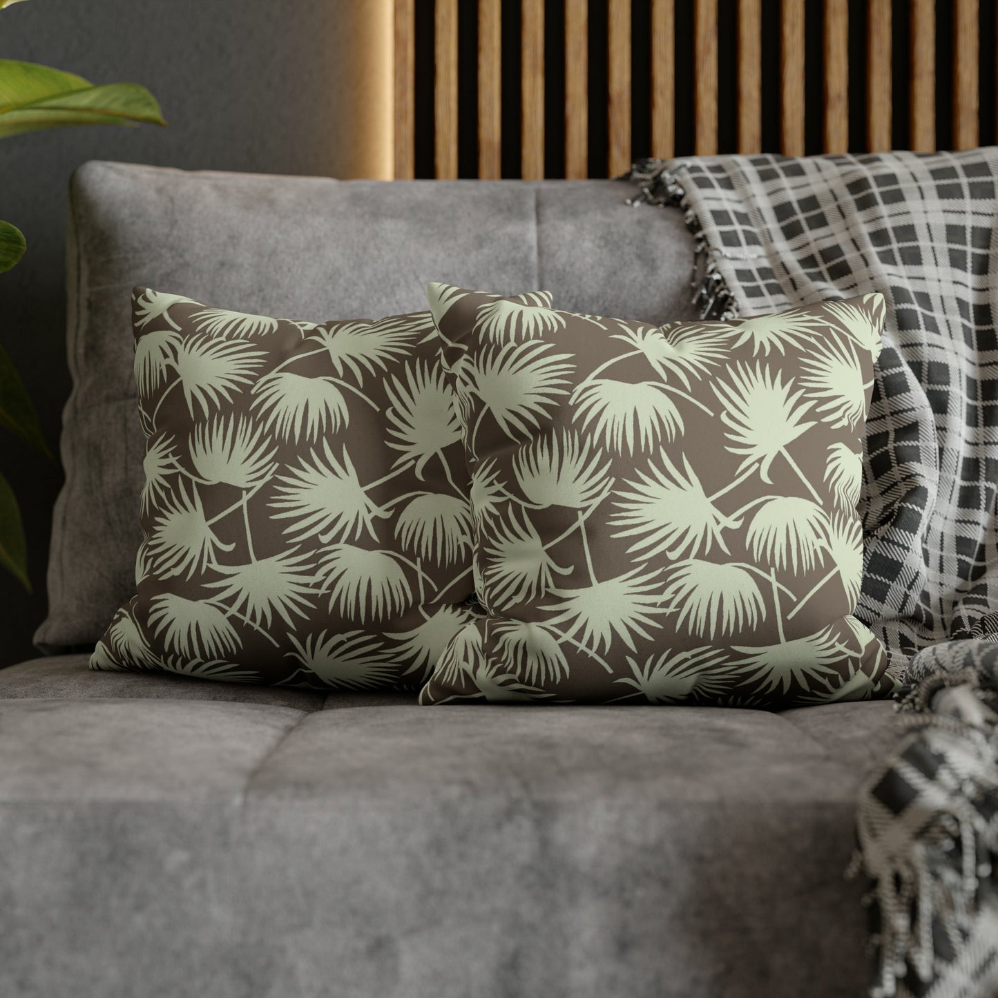 Faux Suede Square Pillow Case Fan Palm Mocha Mint (4 sizes) - Global Village Kailua Boutique