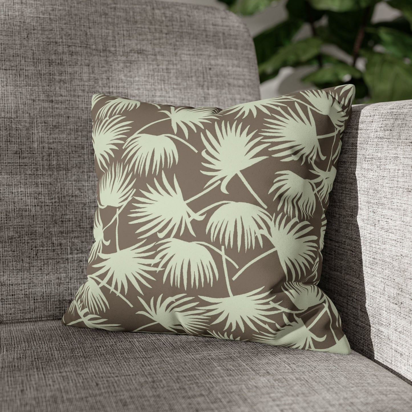 Faux Suede Square Pillow Case Fan Palm Mocha Mint (4 sizes) - Global Village Kailua Boutique