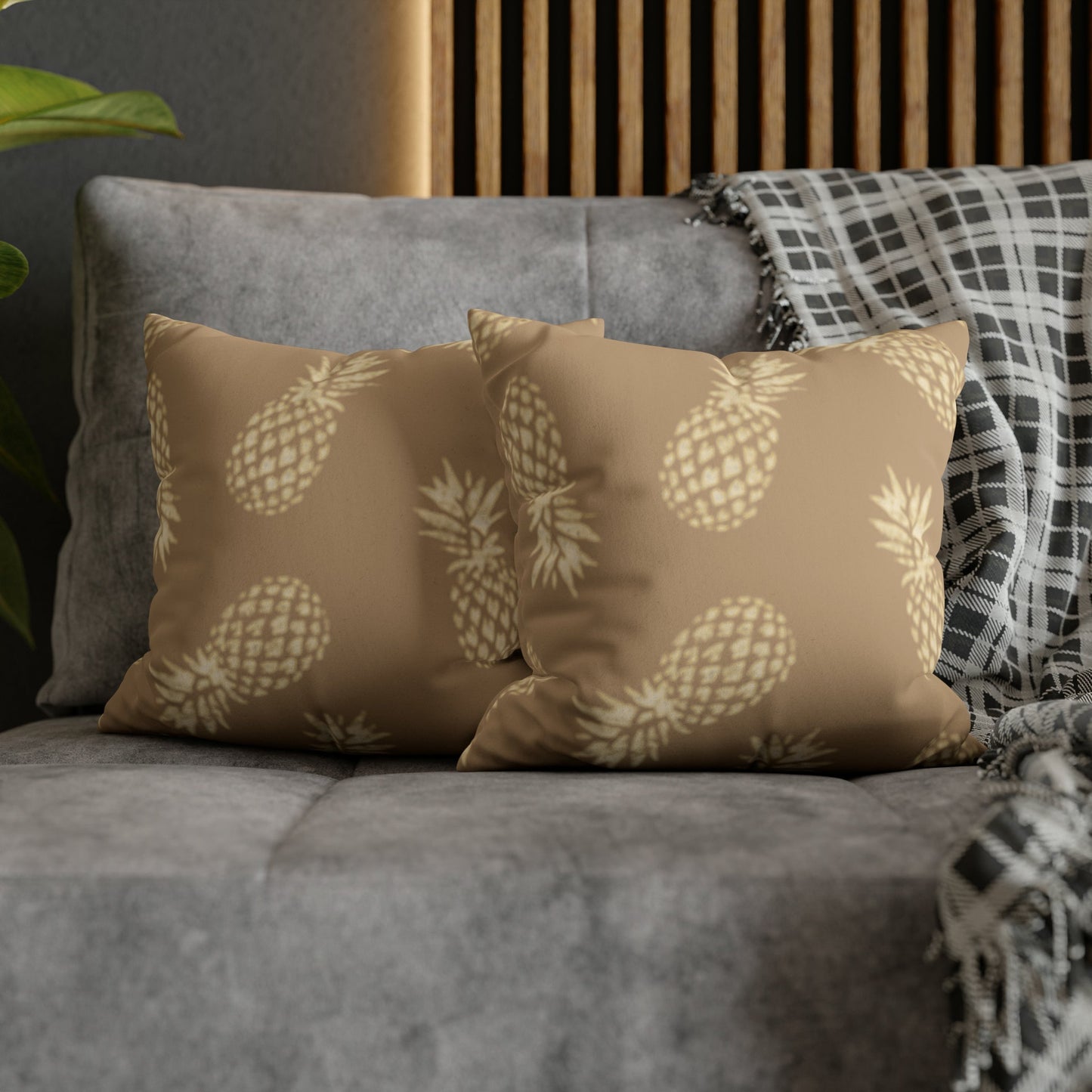 Faux Suede Square Pillow Case Large Pineapple Khaki (4 sizes) - Global Village Kailua Boutique