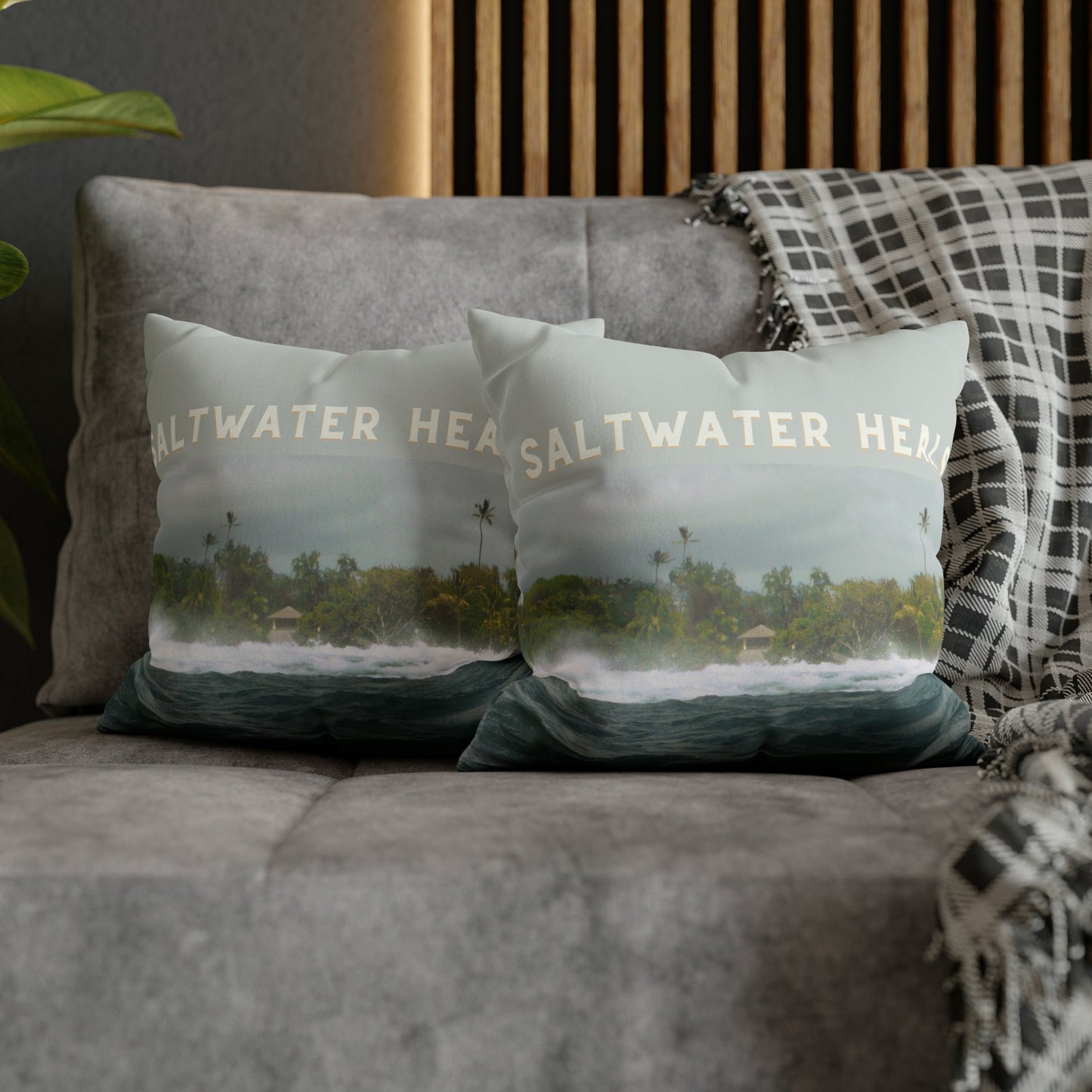 Faux Suede Square Pillow Case Saltwater Heals (4 sizes) - Global Village Kailua Boutique