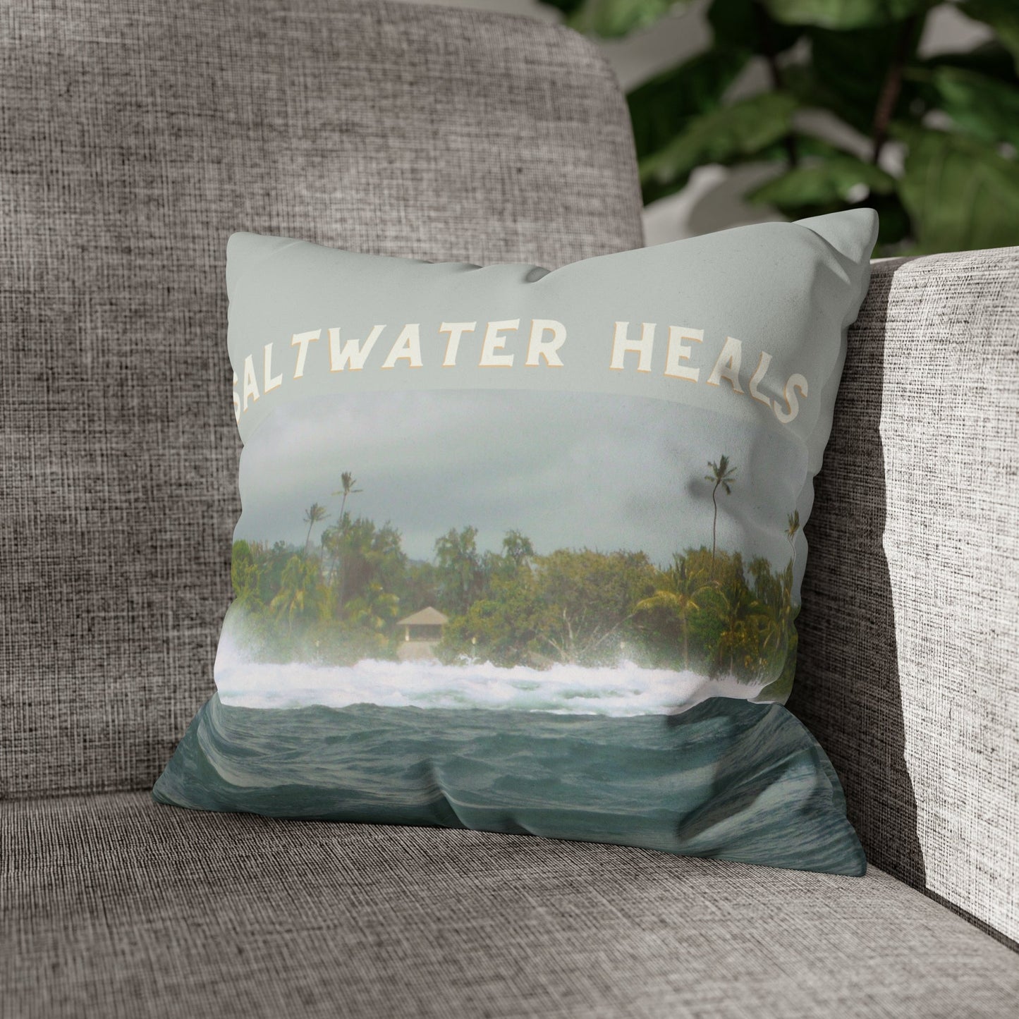 Faux Suede Square Pillow Case Saltwater Heals (4 sizes) - Global Village Kailua Boutique