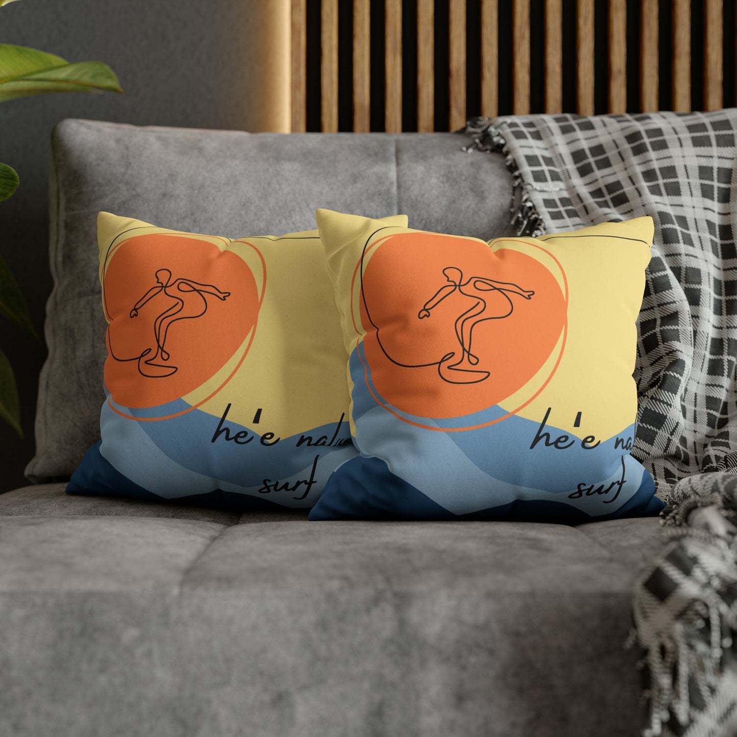 Faux Suede Square Pillow Surf Sketch (4 sizes) - Global Village Kailua Boutique