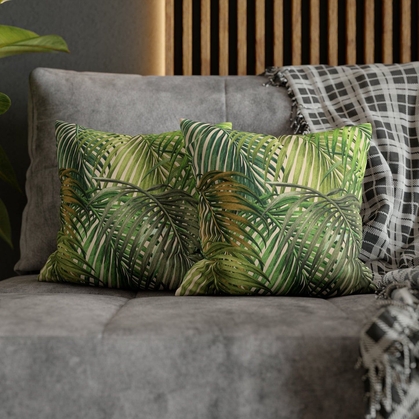 Faux Suede Square Pillow Watercolor Palm Leaf (4 sizes) - Global Village Kailua Boutique