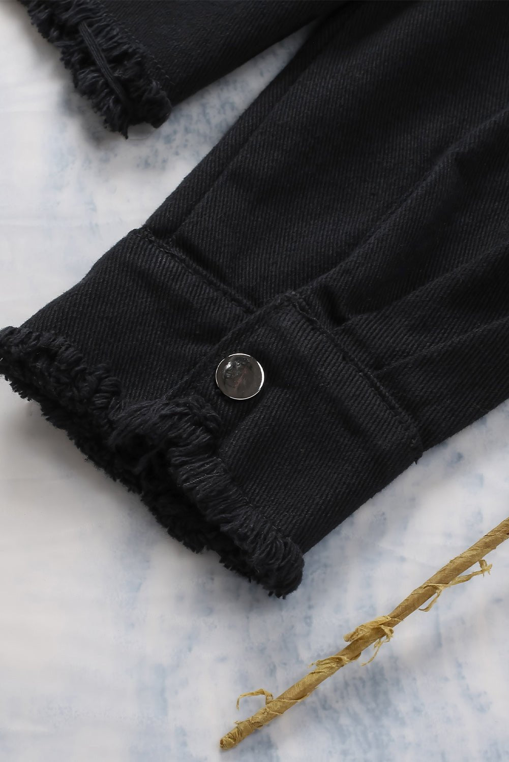 Frayed Trim Snap Down Denim Jacket - Global Village Kailua Boutique