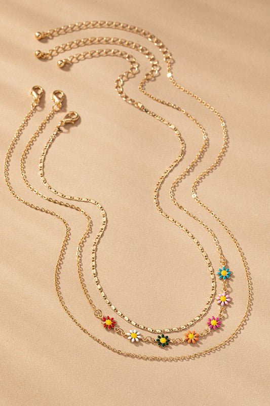 Gold Chain and Daisy Flower Necklace Set - Global Village Kailua Boutique
