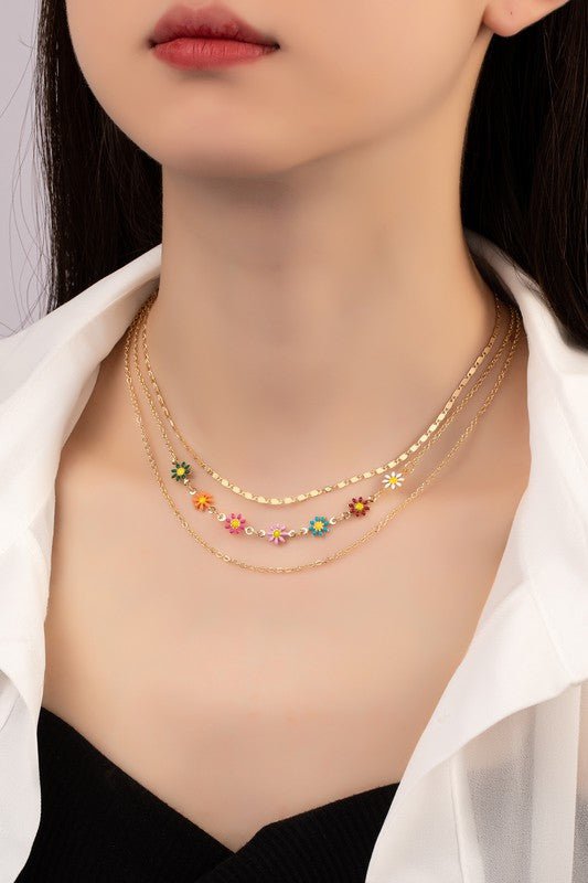 Gold Chain and Daisy Flower Necklace Set - Global Village Kailua Boutique