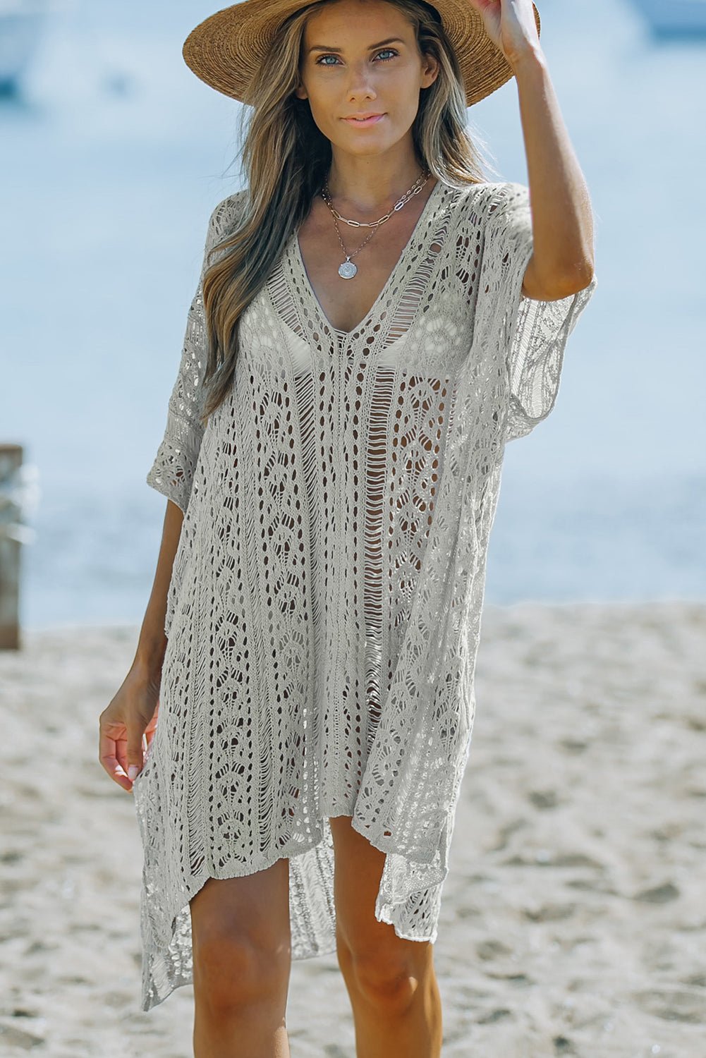 Gray Lace V-Neck Cover Up - Global Village Kailua Boutique