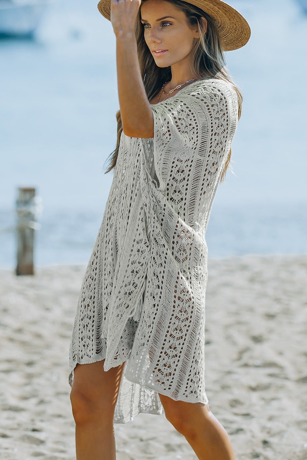 Gray Lace V-Neck Cover Up - Global Village Kailua Boutique