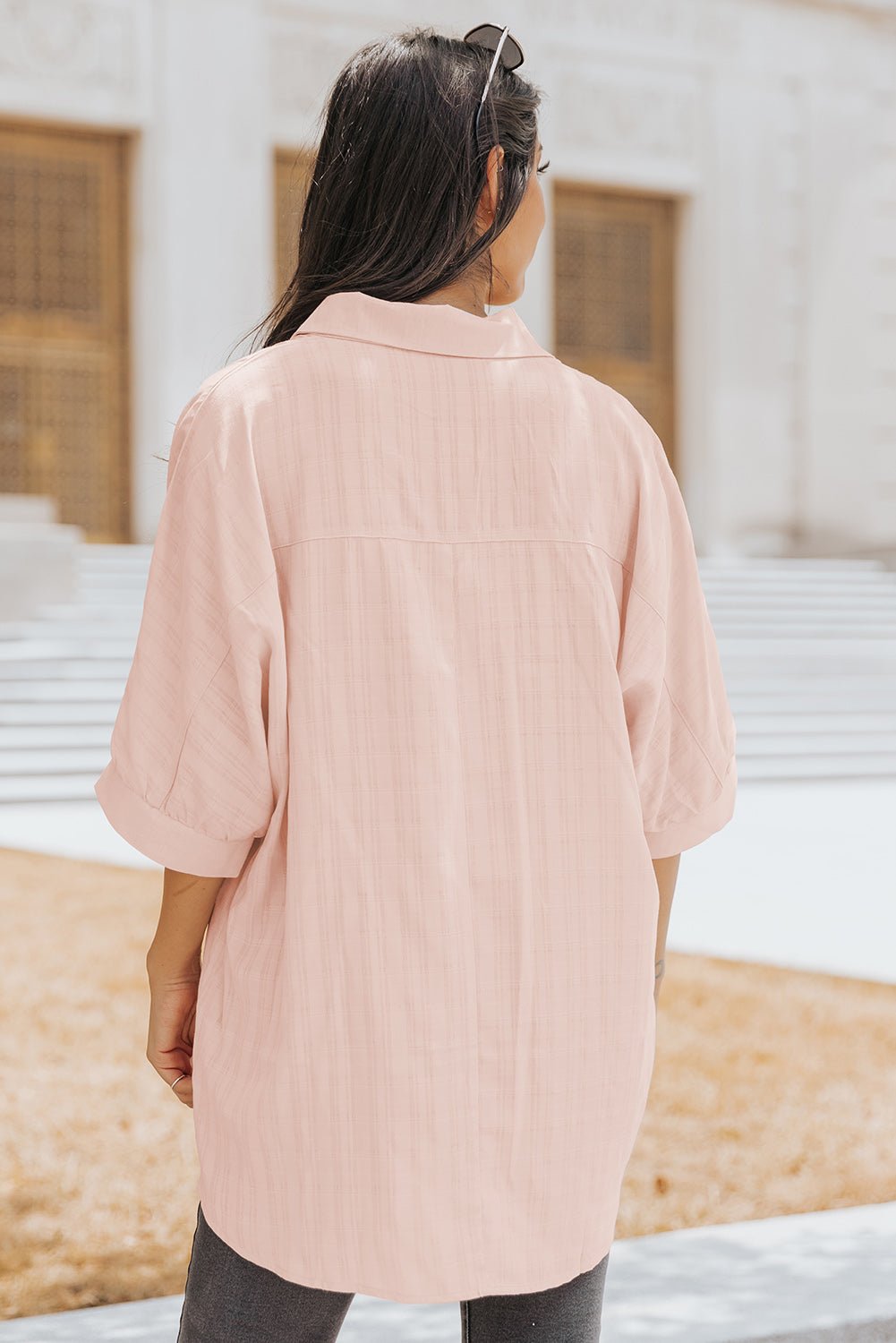 Half Sleeve Button-Up Shirt Light Pink - Global Village Kailua Boutique