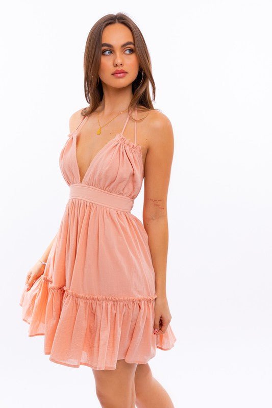 Halter Babydoll Tiered Mini Dress Global Village Kailua Boutique