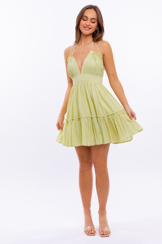 Halter Babydoll Tiered Mini Dress Global Village Kailua Boutique