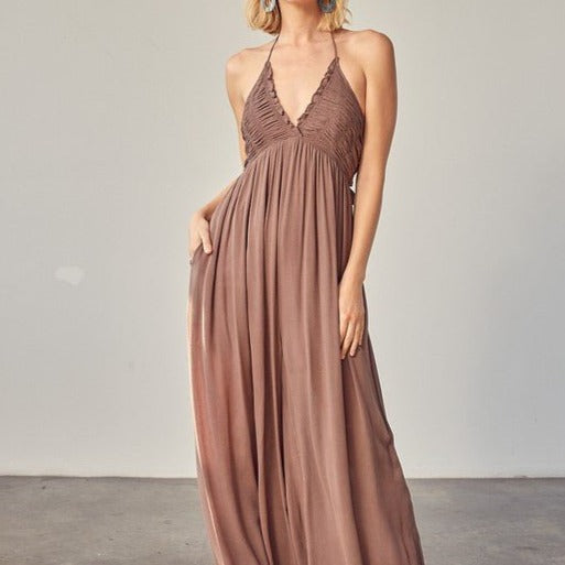 Halter Neck Back Tie Jumpsuit Global Village Kailua Boutique