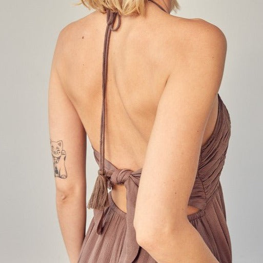 Halter Neck Back Tie Jumpsuit Global Village Kailua Boutique